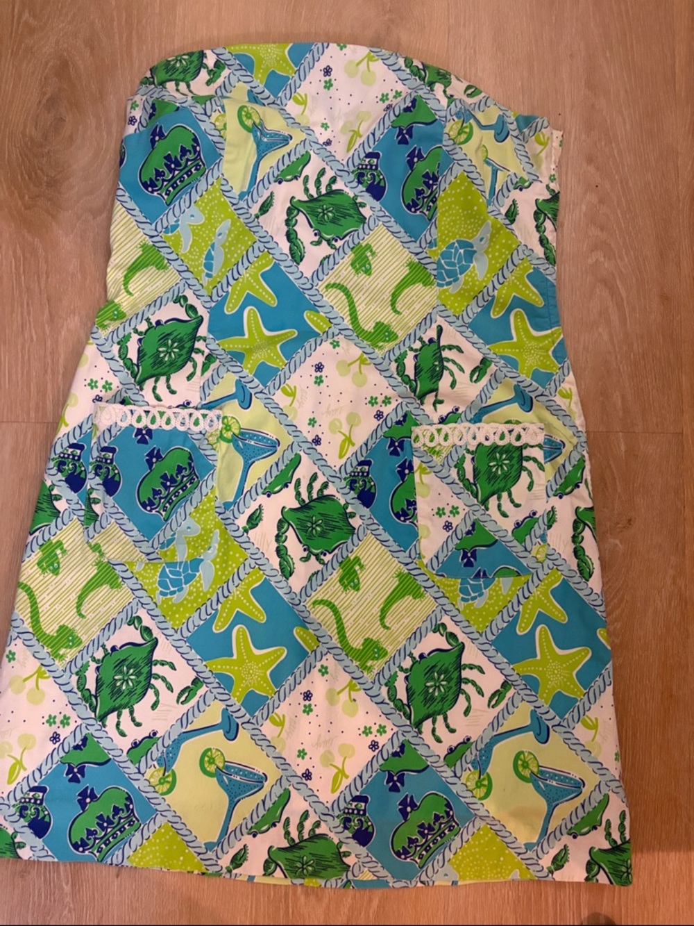 Lilly Pulitzer Strapless Sea Life Print Dress in Blue, Green, Yellow